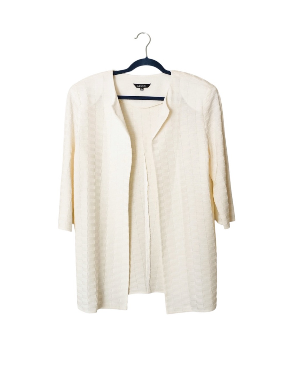 Misook Basket Weave Cream Ivory Open Front Cardigan